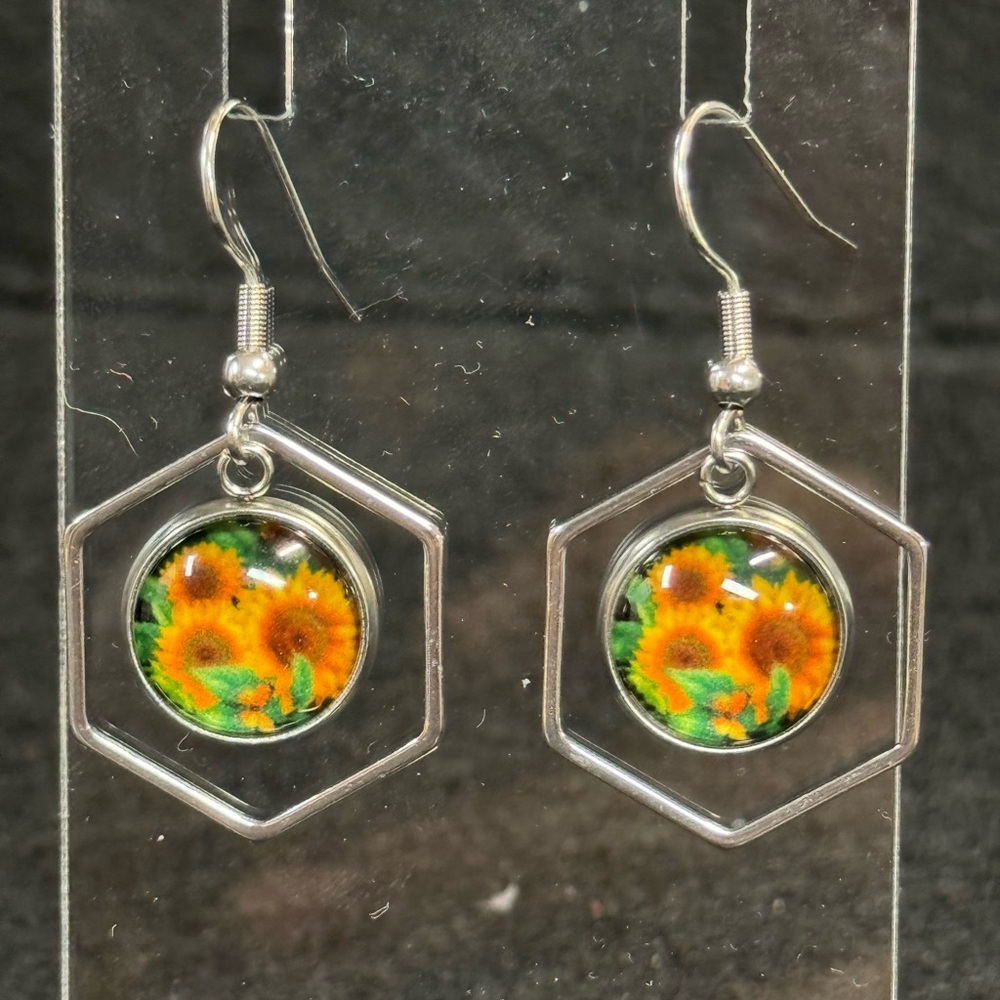 Hexagon Sunflower Earrings
